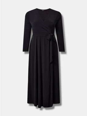 torrid Black Long Sleeve Wrap Maxi Dress with Waist Tie Size 2X